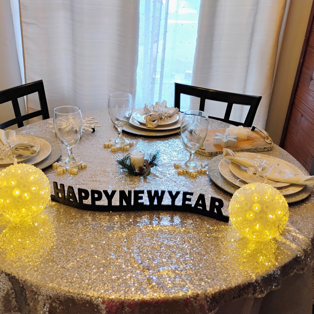 Sequin Tablecloth with New Year Decor